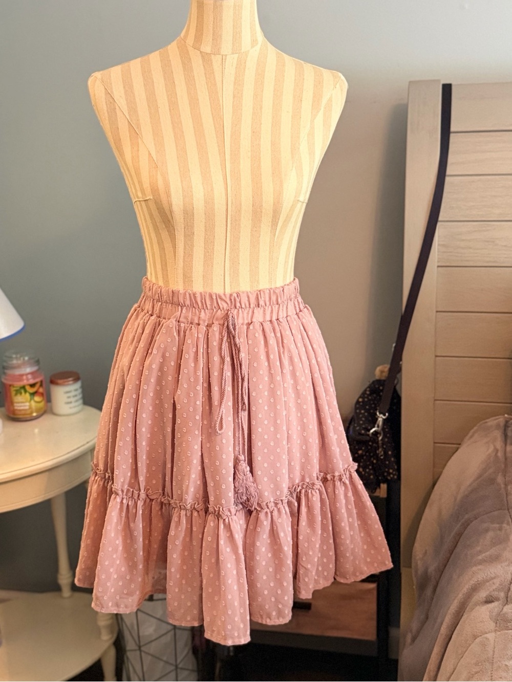 Simple Dusty Pink Tiered Polka Dot Skirt